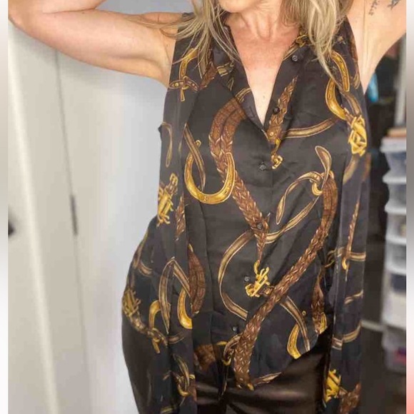 RALPH LAUREN SILK EQUESTRIAN BOW BLOUSE W/ BUTTONS FRONT CLOSURES - Picture 3 of 3